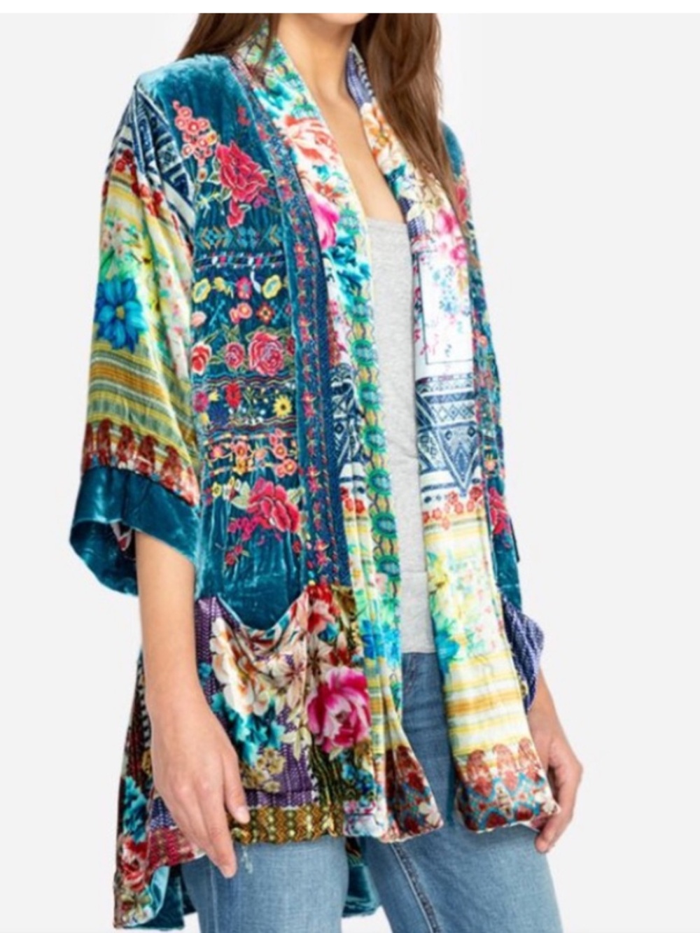Johnny Was Biza Printed Velvet embroidered Kimono Jacket Medium - Picture 16 of 16